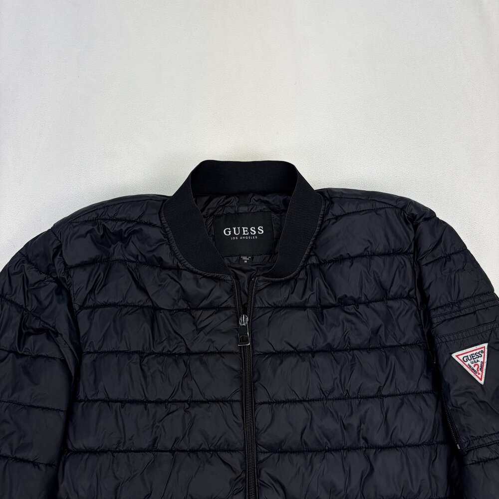 GUESS Quilted Puffer Bomber Jacket Black Size M - Picture 6 of 10